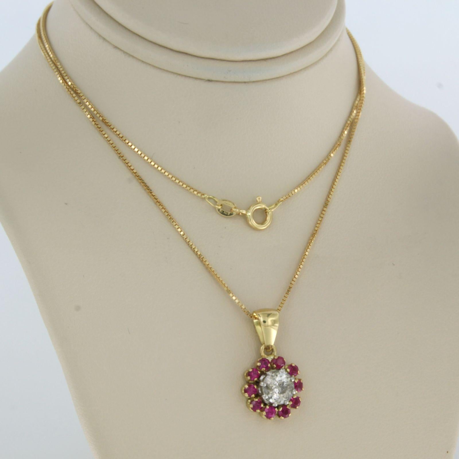 Necklace and pendant with ruby and old European cut diamond upto 1.00ct 18k gold In Excellent Condition For Sale In The Hague, ZH