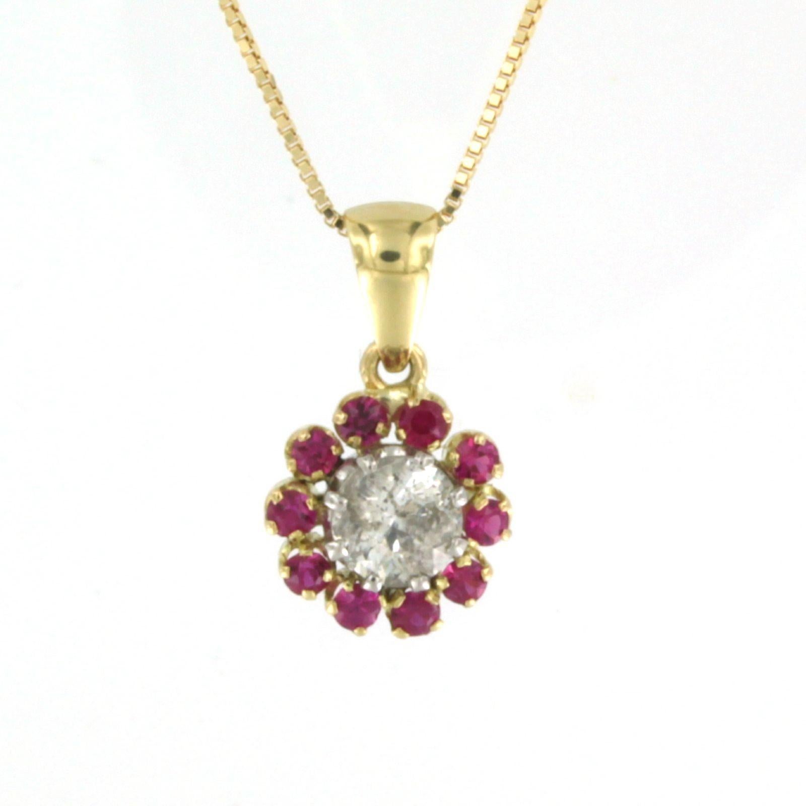 Women's Necklace and pendant with ruby and old European cut diamond upto 1.00ct 18k gold For Sale