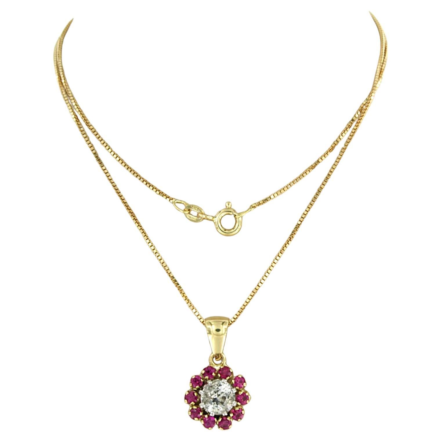 Necklace and pendant with ruby and old European cut diamond upto 1.00ct 18k gold For Sale