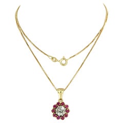 Collana e pendente con rubino e diamante vecchio taglio europeo fino a 1,00ct in oro 18k