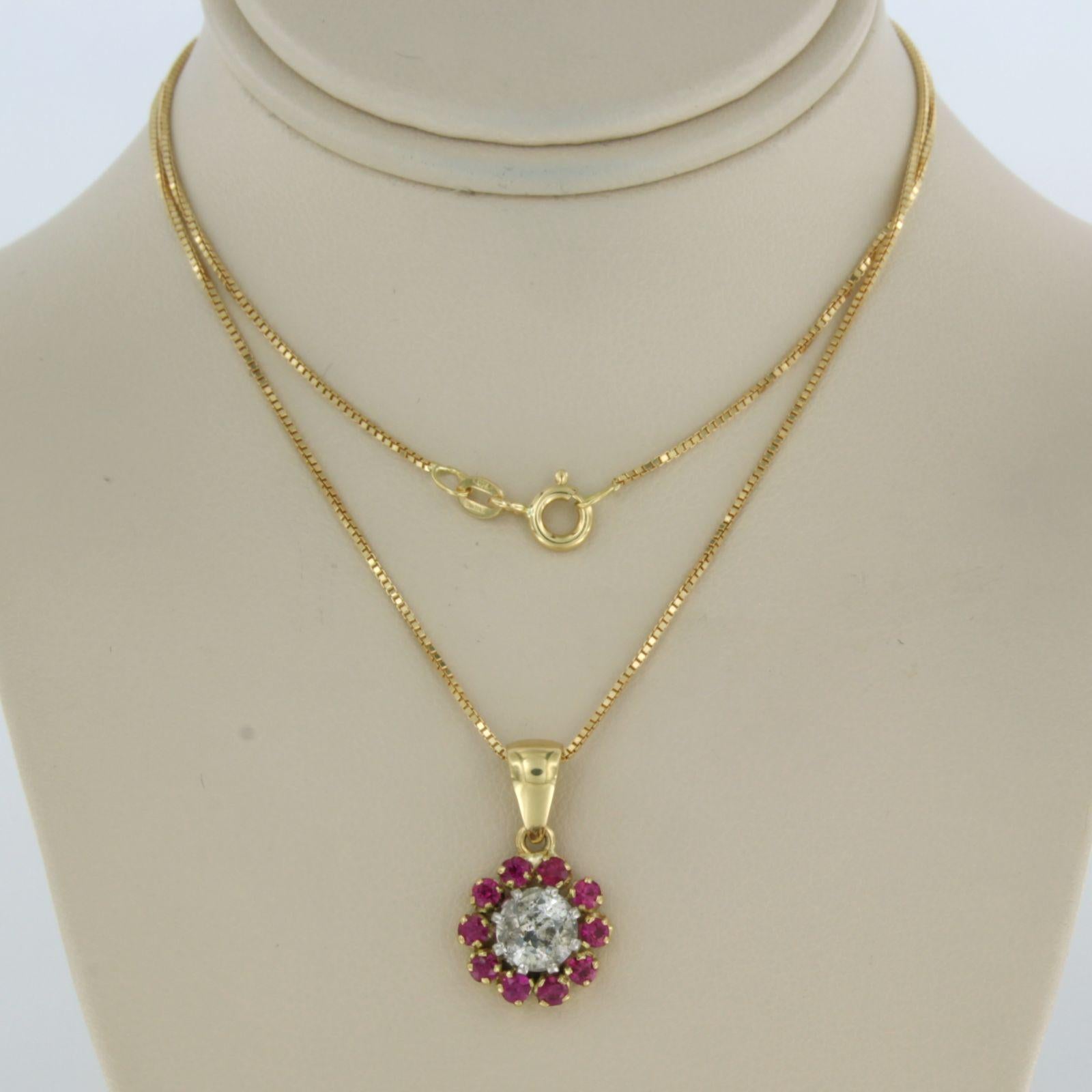 Necklace and pendant with ruby and old European cut diamond upto 1.00ct 18k gold For Sale