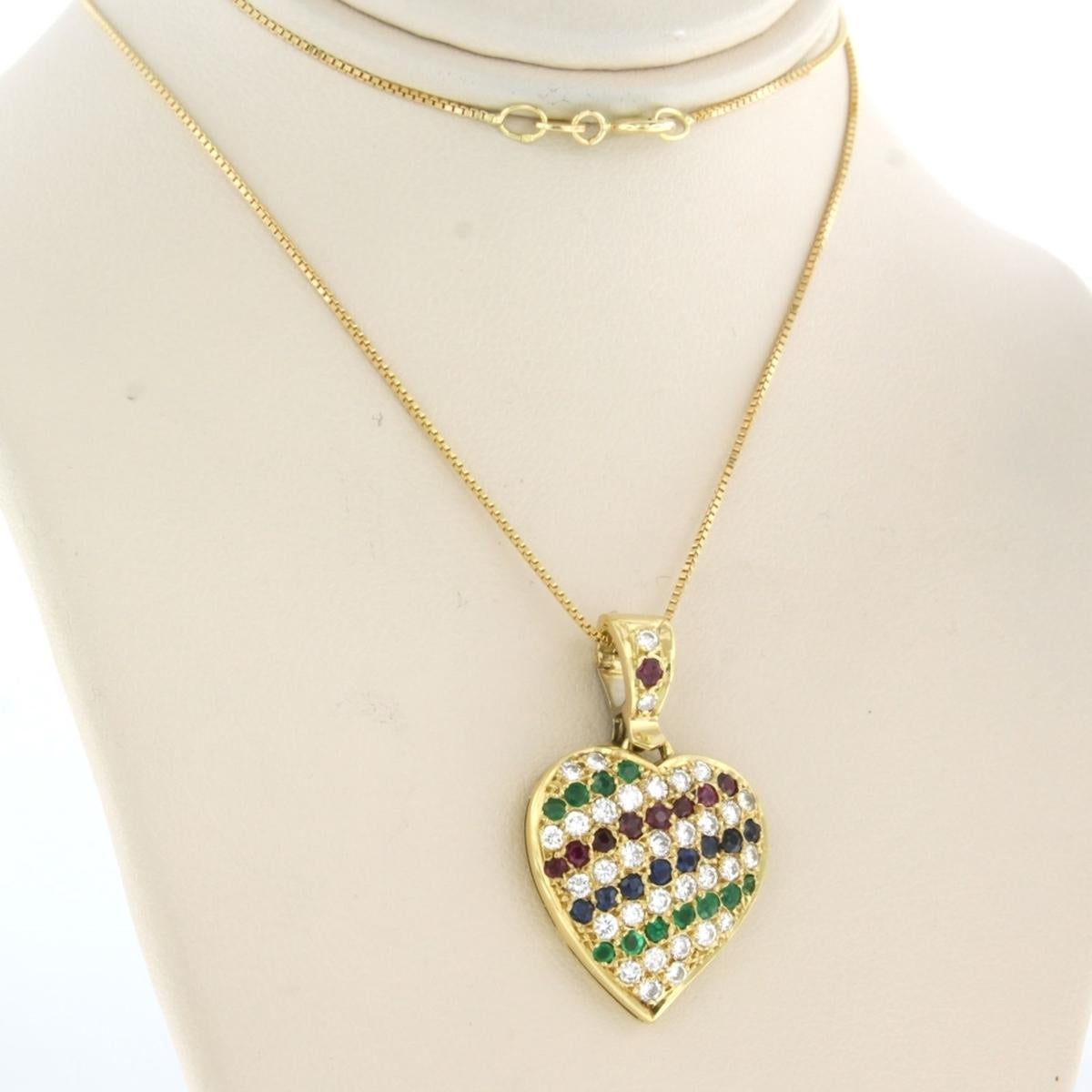 Collar y colgante con rubí, esmeralda, zafiro y diamantes Oro de 18k en Excelente estado para la venta en The Hague, ZH