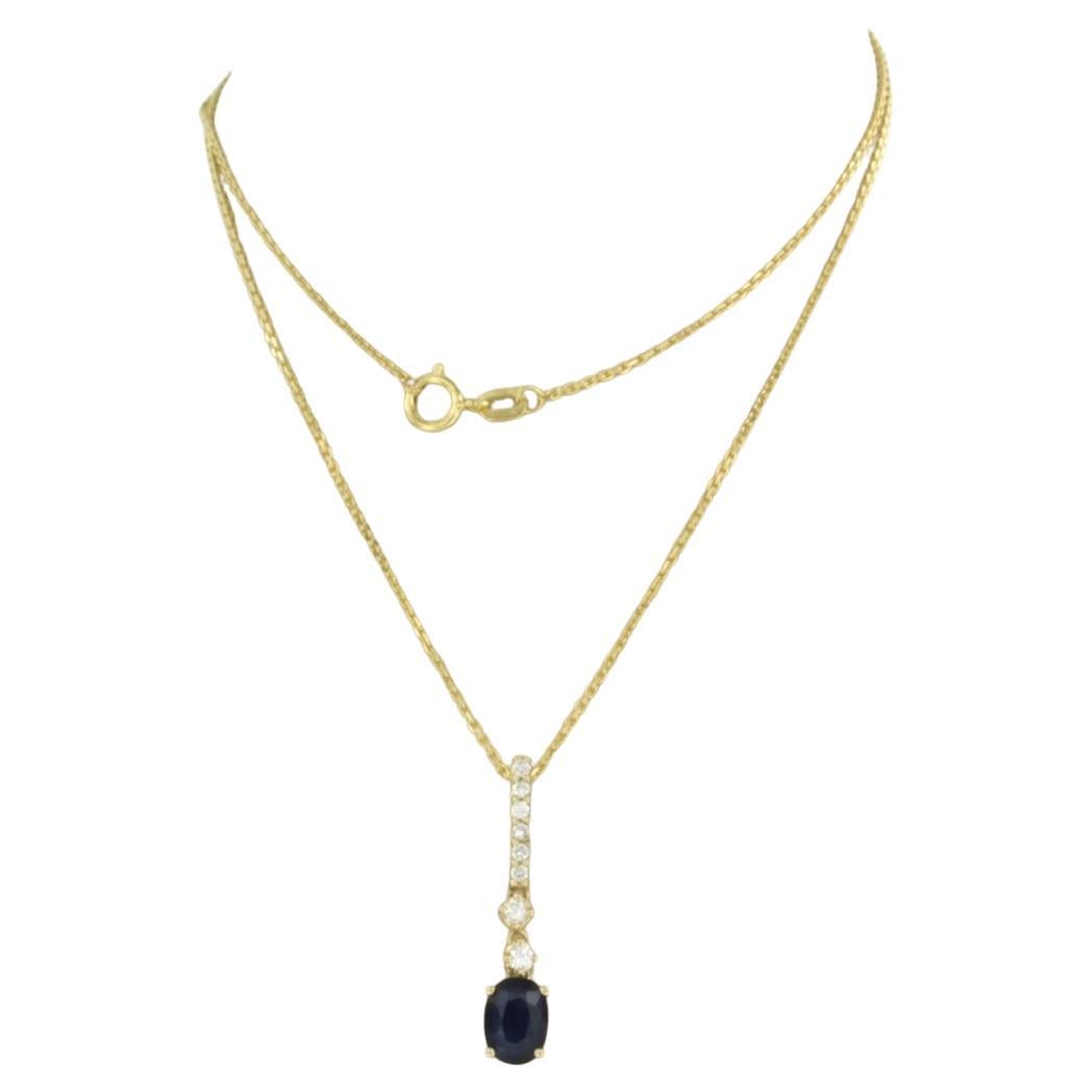 Collar y colgante con zafiro y diamantes talla brilante Oro amarillo 14k