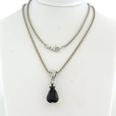 Necklace and pendant with sapphire and brilliant cut diamonds 14k gold