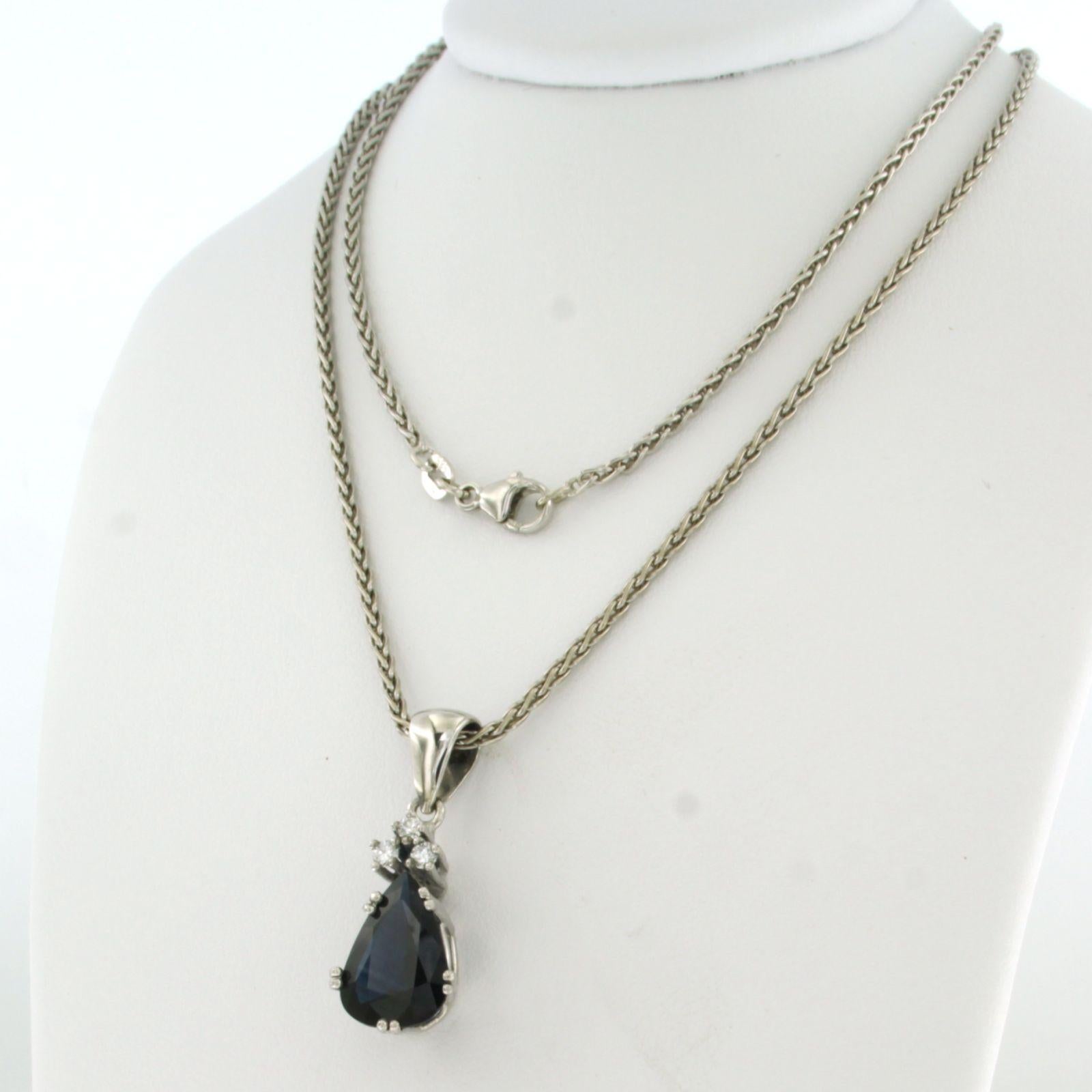 Collar y colgante con zafiro y diamantes talla brillante Oro de 14k Moderno en venta