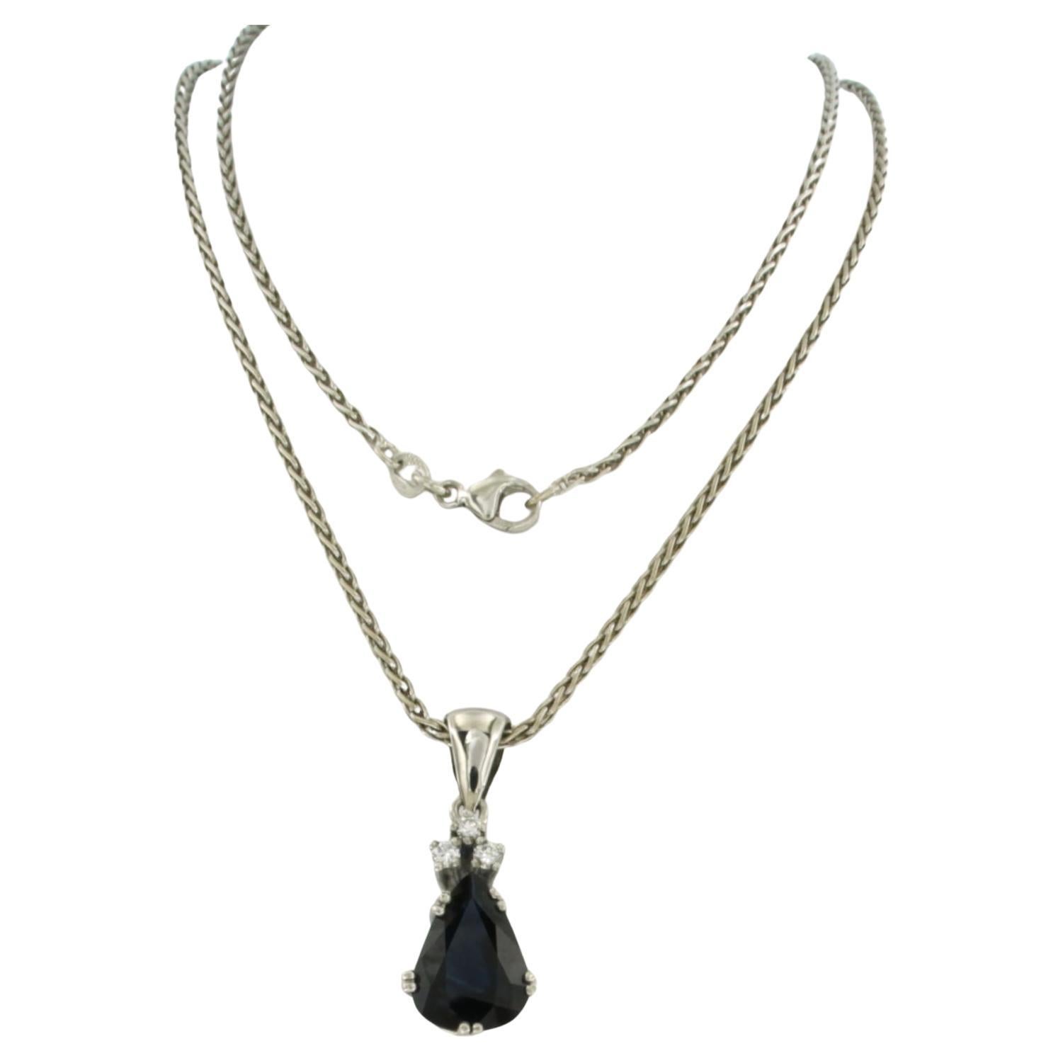 Necklace and pendant with sapphire and brilliant cut diamonds 14k gold