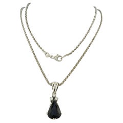 Necklace and pendant with sapphire and brilliant cut diamonds 14k gold