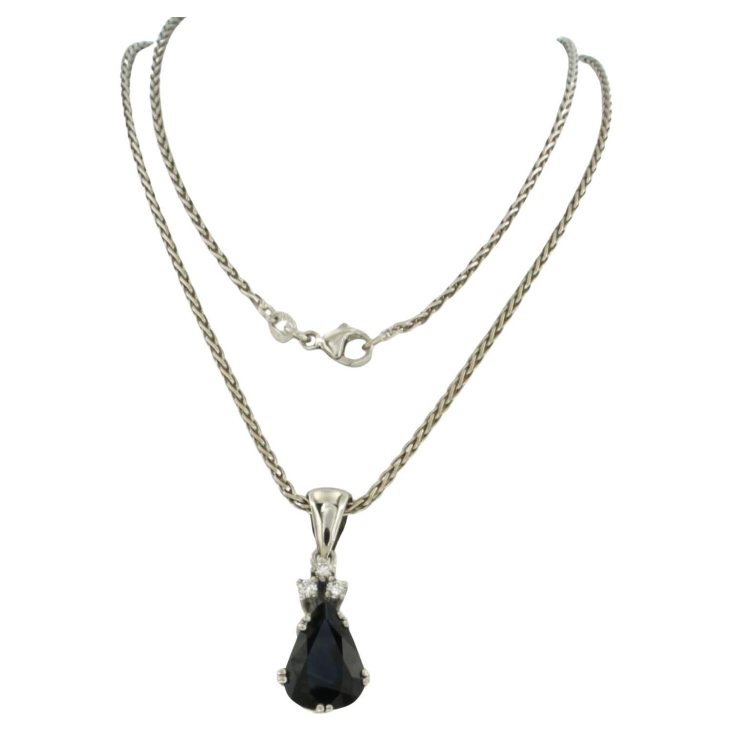 Collar y colgante con zafiro y diamantes talla brillante Oro de 14k