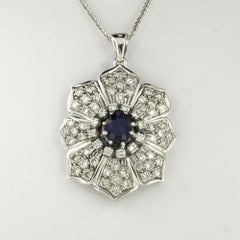 Necklace and pendant with sapphire and brilliant cut diamonds 14k white gold