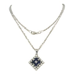 Necklace and pendant with sapphire and brilliant cut diamonds 18k gold 9.1 grams