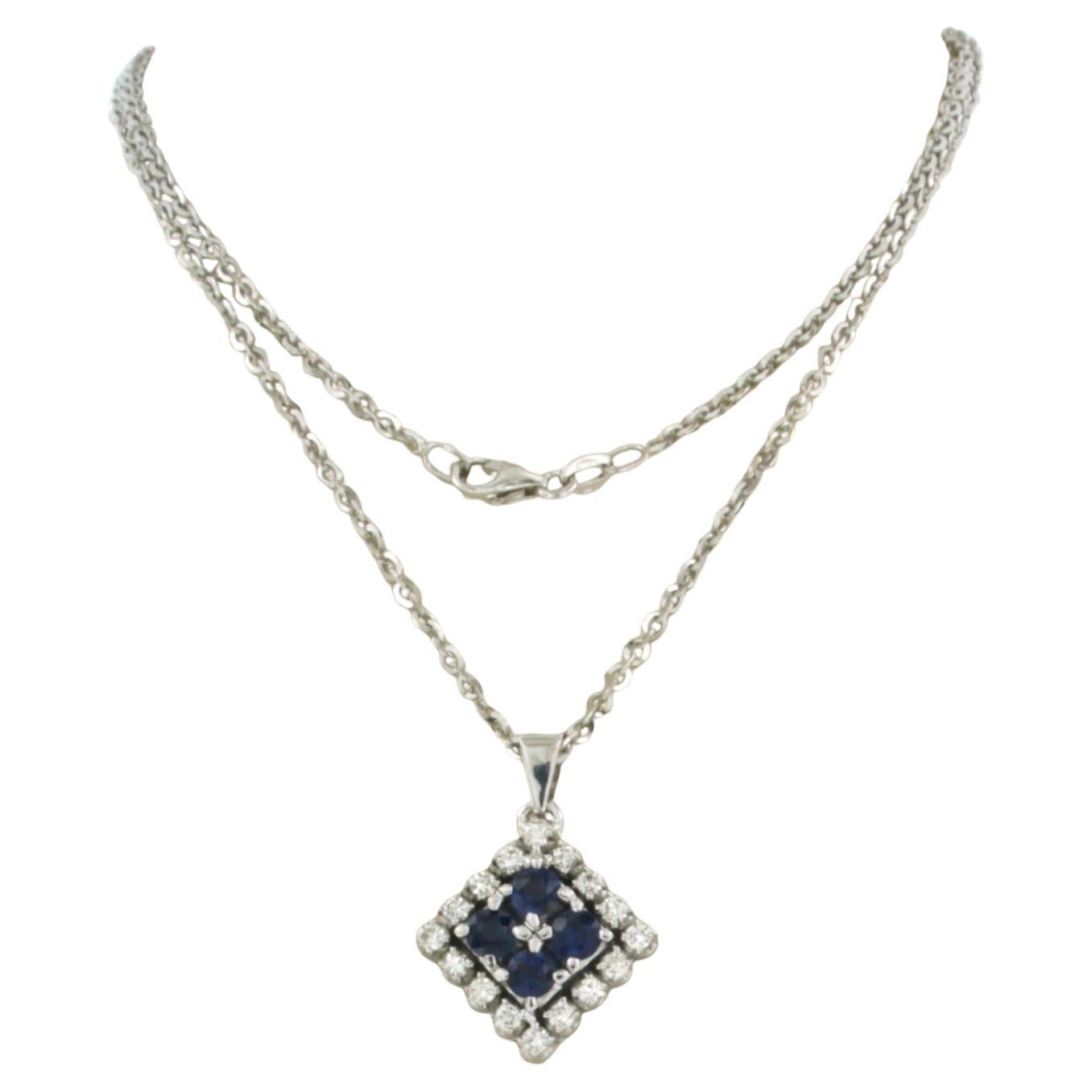 Necklace and pendant with sapphire and brilliant cut diamonds 18k gold 9.1 grams