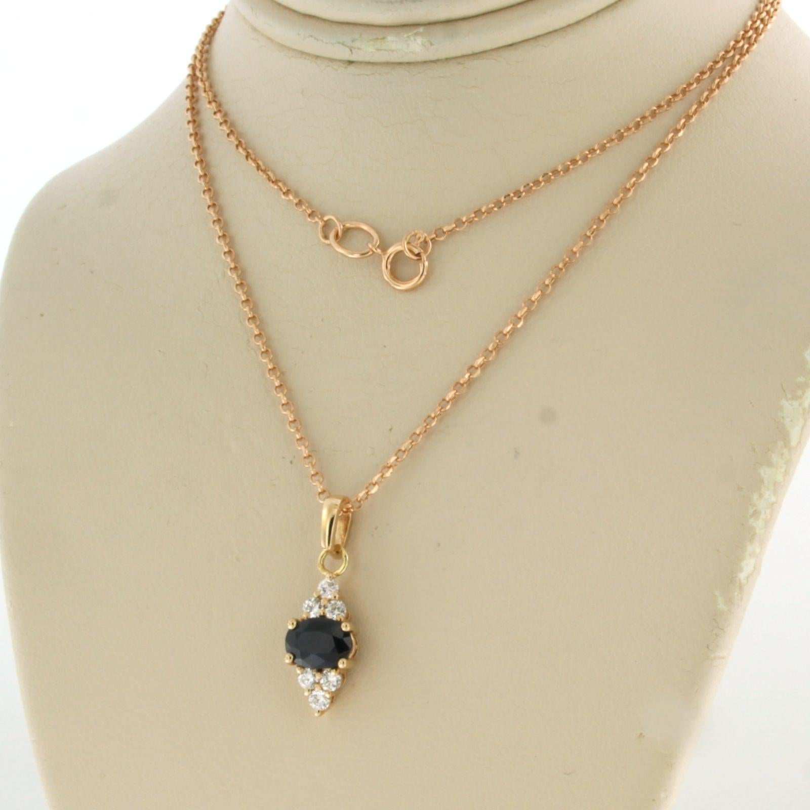Modern Necklace and pendant with sapphire and diamonds up to 0.20ct 14k pink gold For Sale