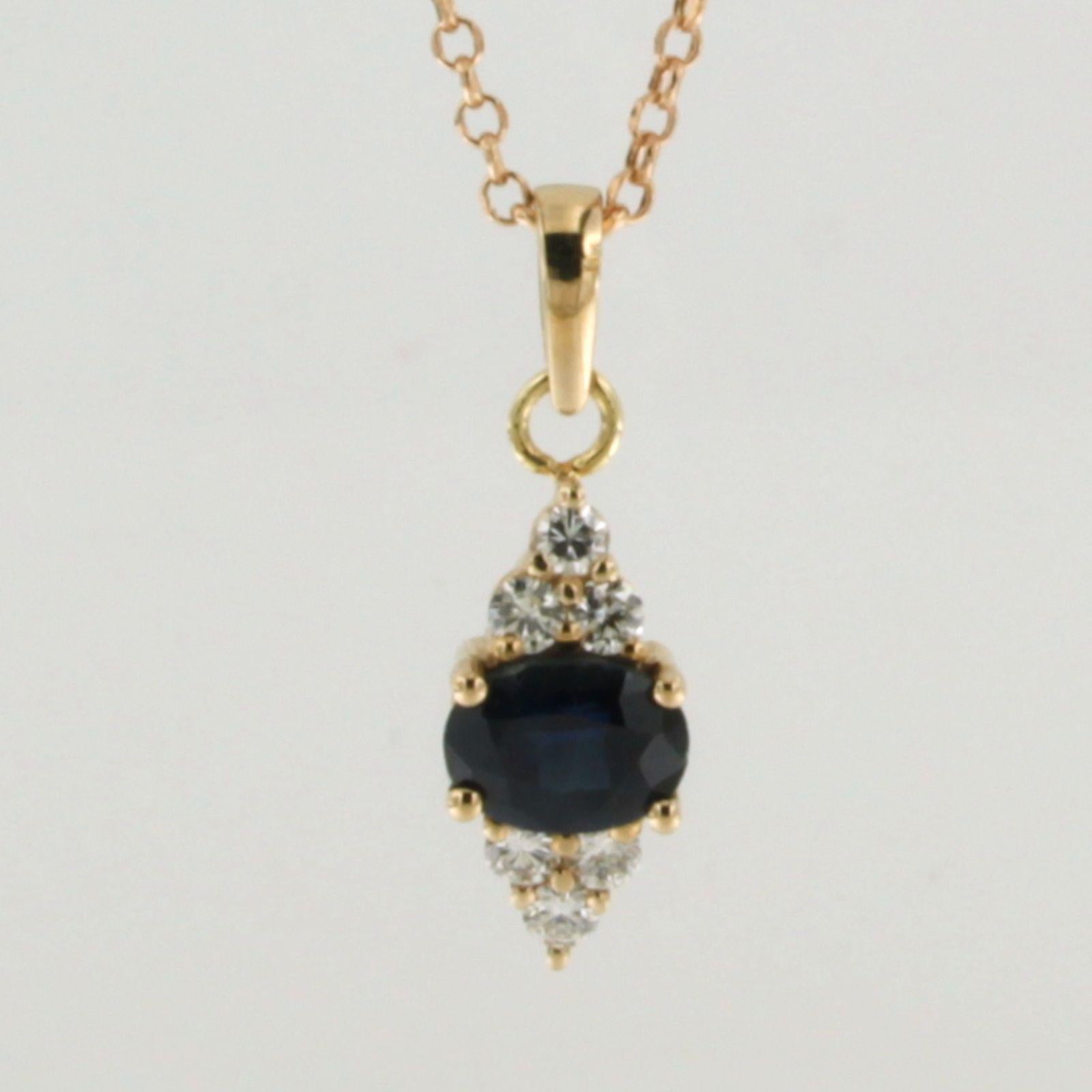 Necklace and pendant with sapphire and diamonds up to 0.20ct 14k pink gold In New Condition For Sale In The Hague, ZH