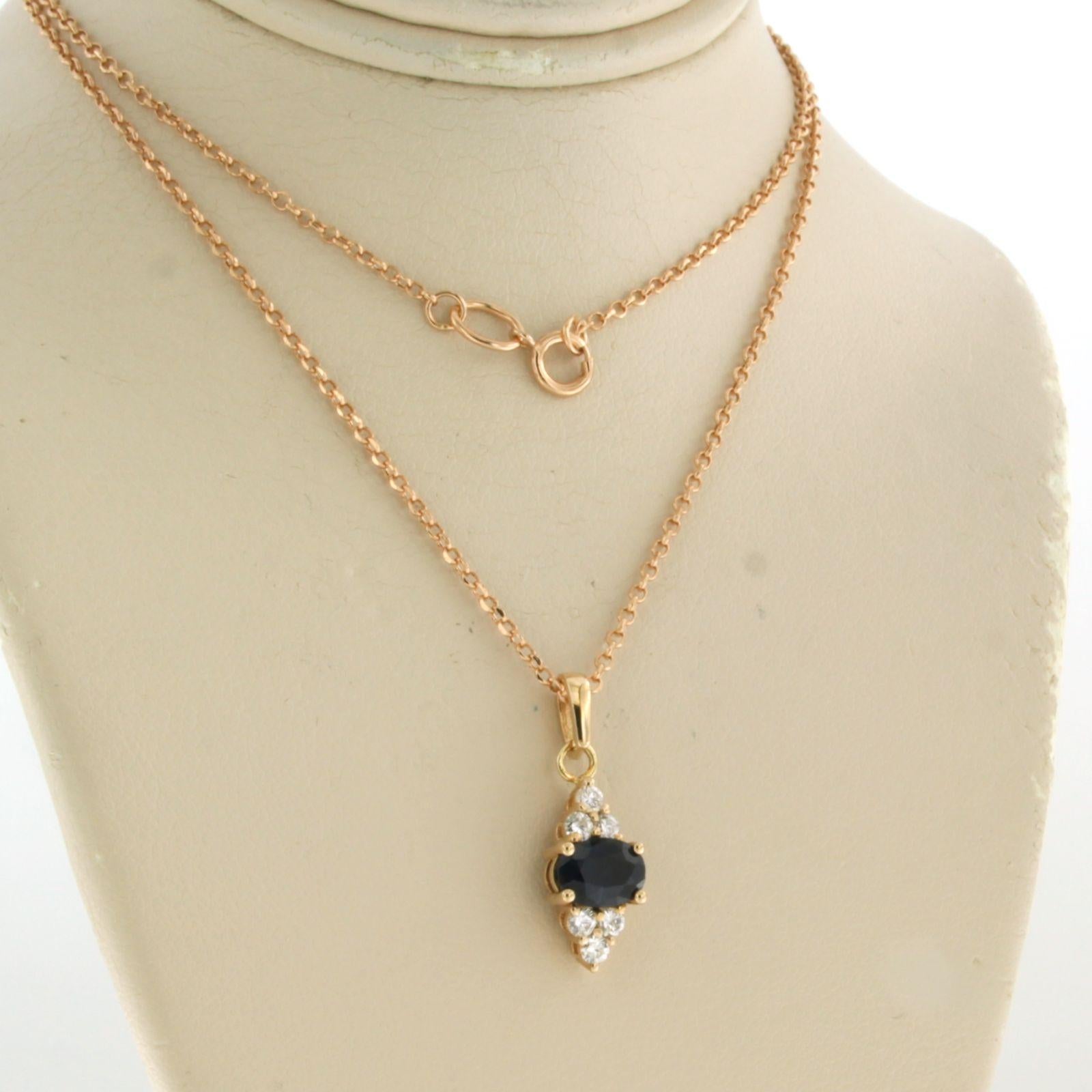 Women's Necklace and pendant with sapphire and diamonds up to 0.20ct 14k pink gold For Sale