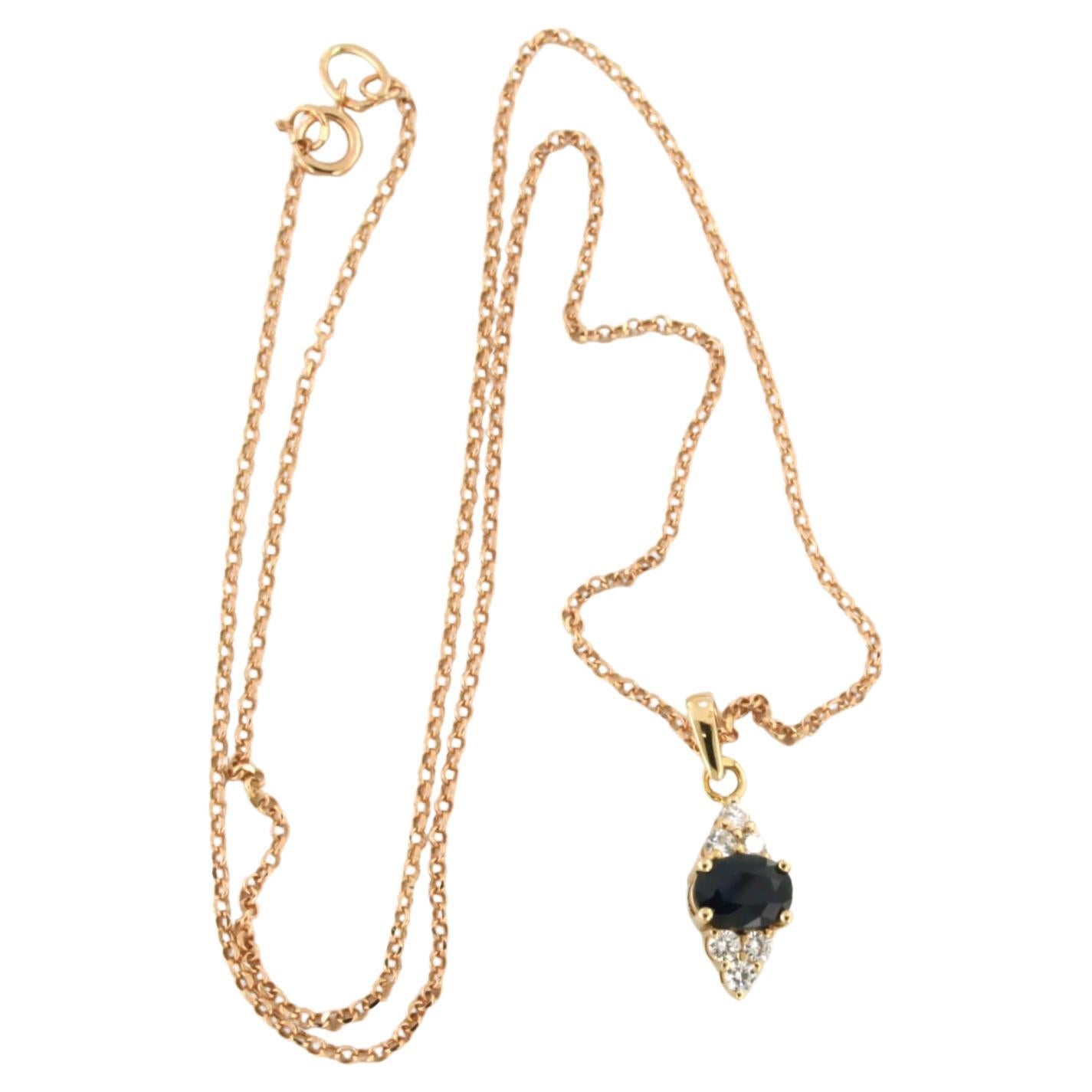 Necklace and pendant with sapphire and diamonds up to 0.20ct 14k pink gold For Sale
