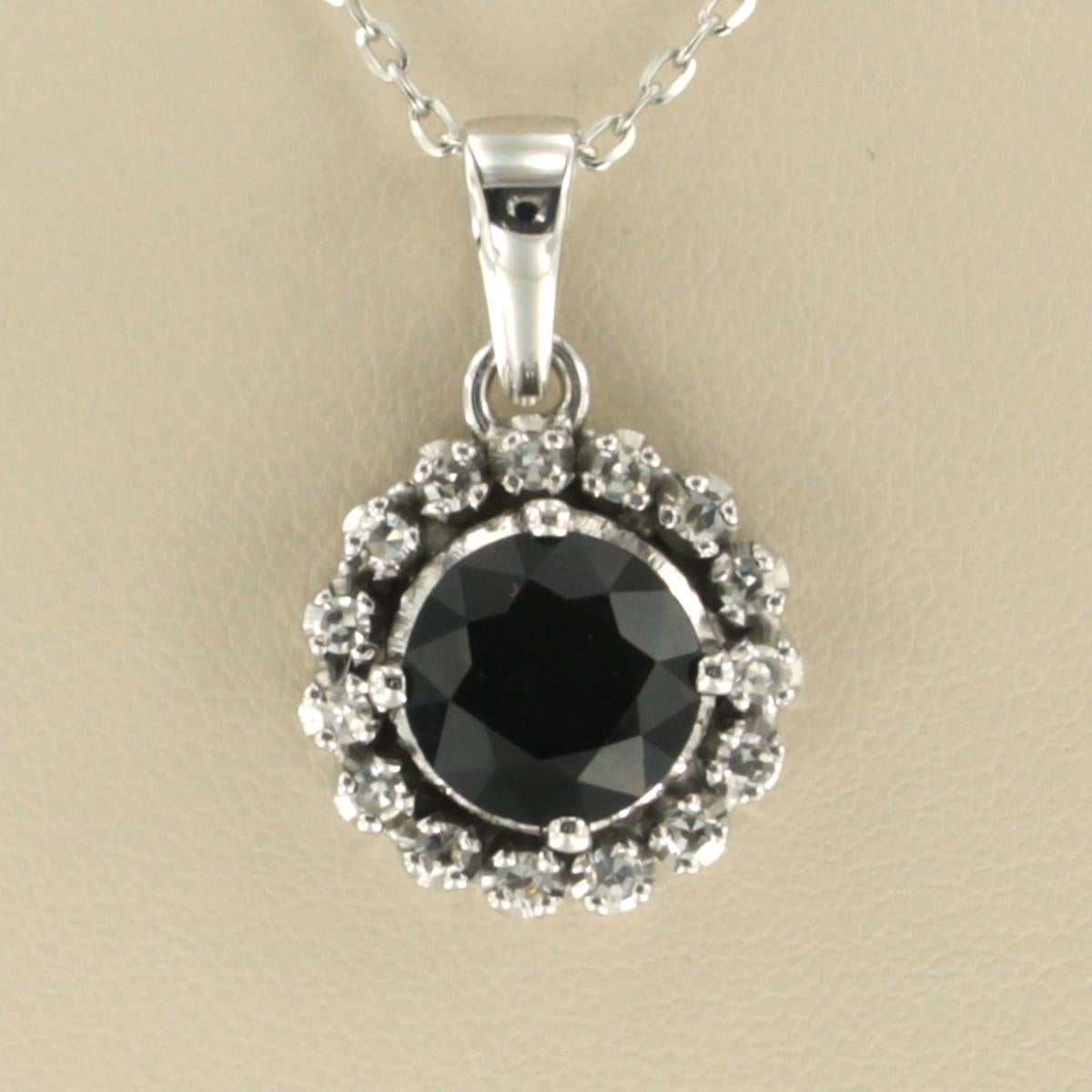 Single Cut Necklace and pendant with sapphire and single cut diamonds 14k/18k gold For Sale