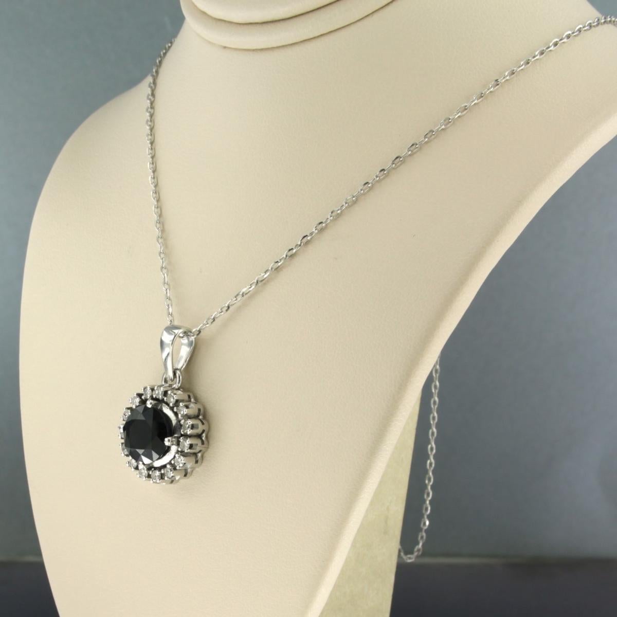 Necklace and pendant with sapphire and single cut diamonds 14k/18k gold In Excellent Condition For Sale In The Hague, ZH
