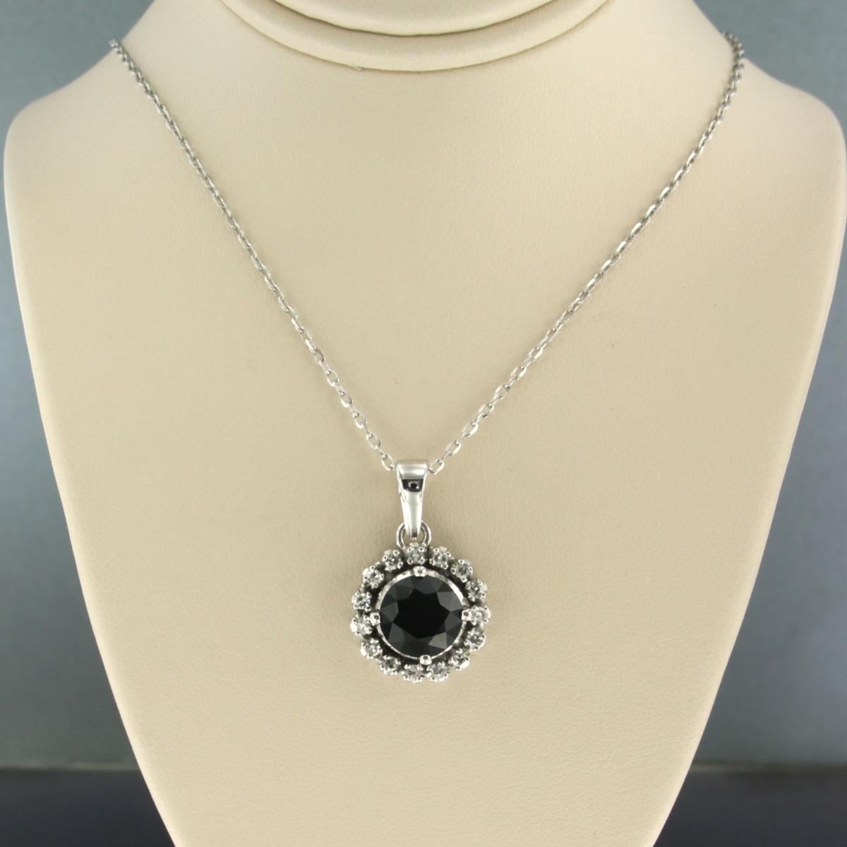 Necklace and pendant with sapphire and single cut diamonds 14k/18k gold For Sale 1