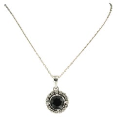 Necklace and pendant with sapphire and single cut diamonds 14k/18k gold