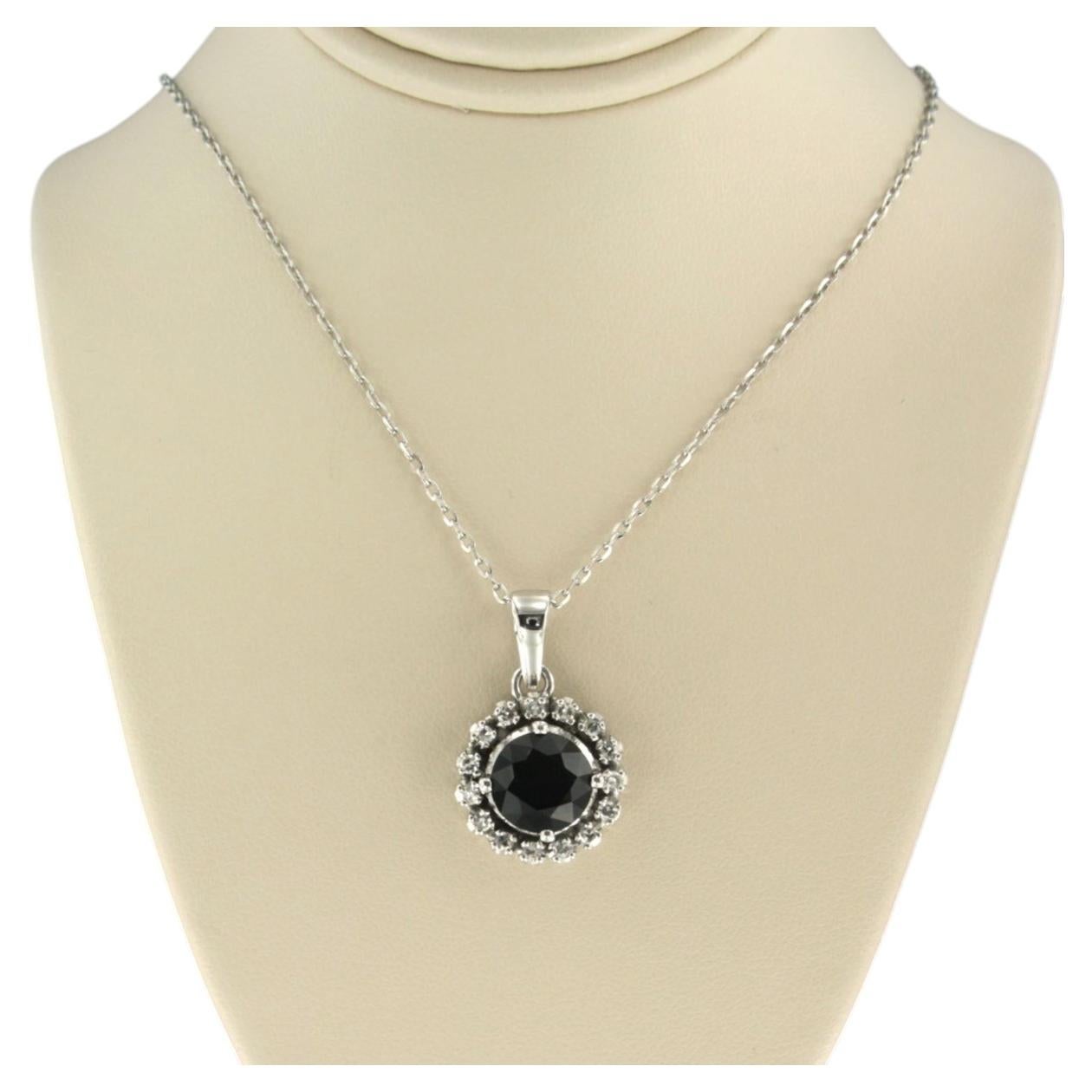 Necklace and pendant with sapphire and single cut diamonds 14k gold