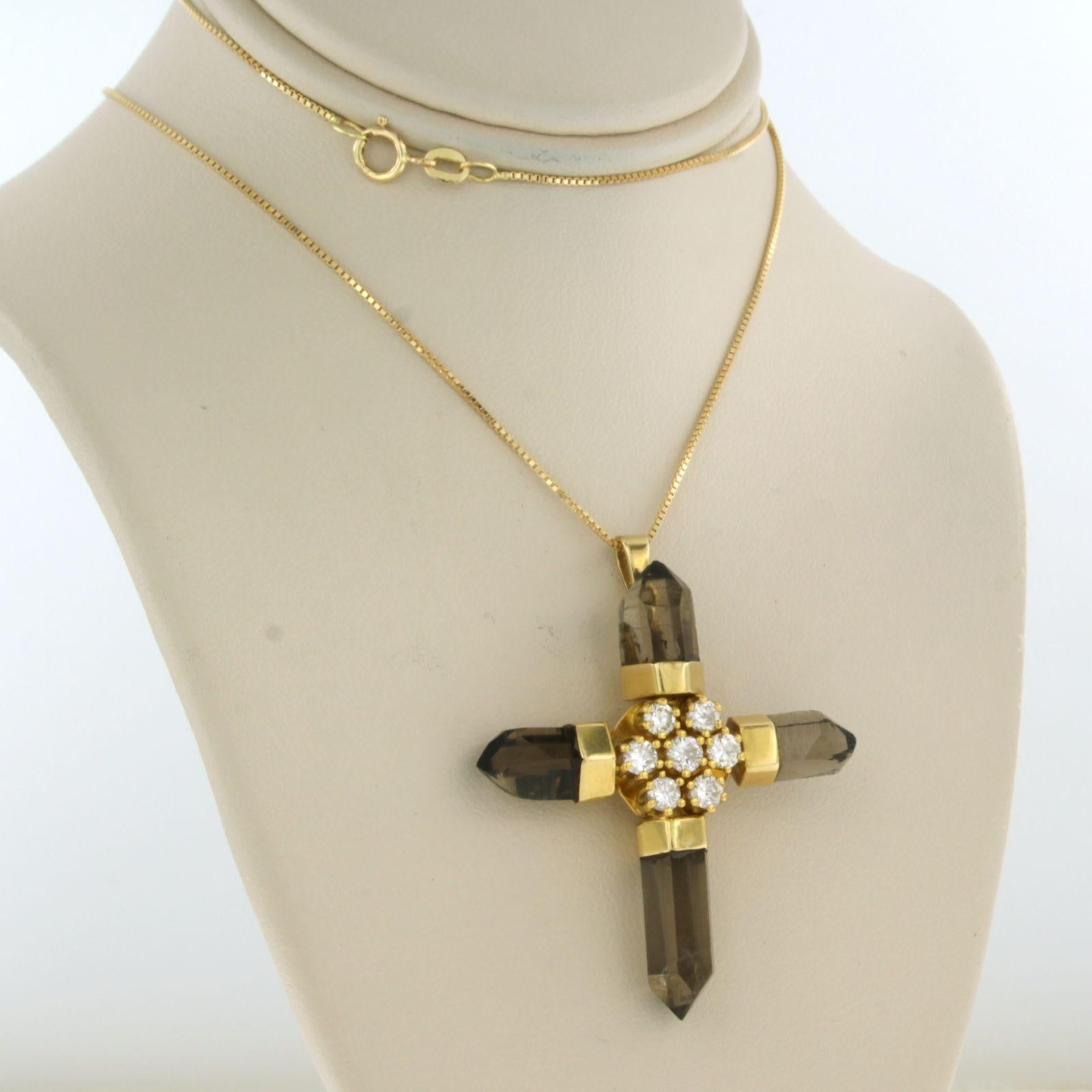 Brilliant Cut Necklace and pendant with smoky quartz and brilliant cut diamonds 18k gold For Sale