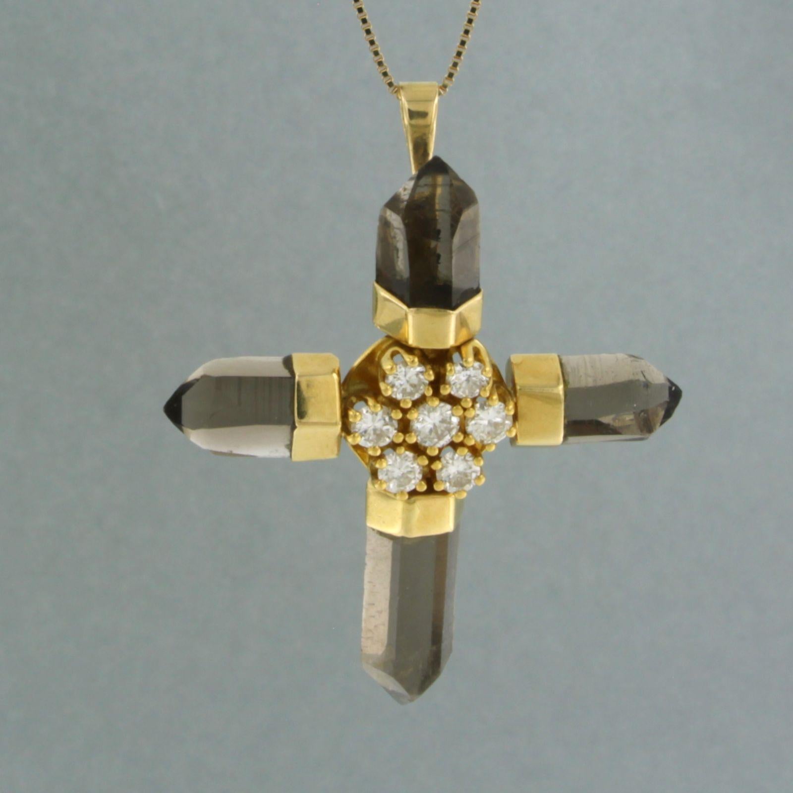 Necklace and pendant with smoky quartz and brilliant cut diamonds 18k gold In Excellent Condition For Sale In The Hague, ZH