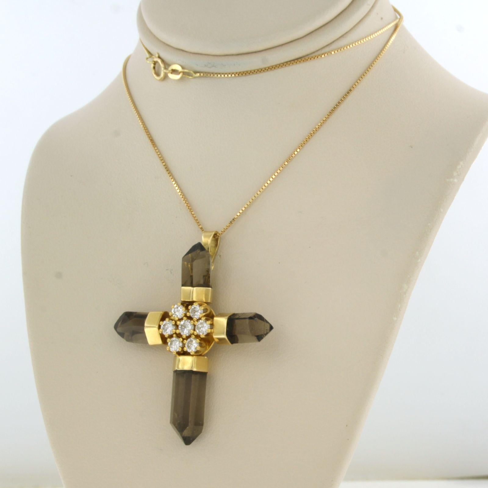 Women's Necklace and pendant with smoky quartz and brilliant cut diamonds 18k gold For Sale