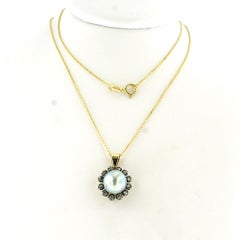 Necklace and pendant with Southsea pearl and rose cut diamonds 14k gold/ silver