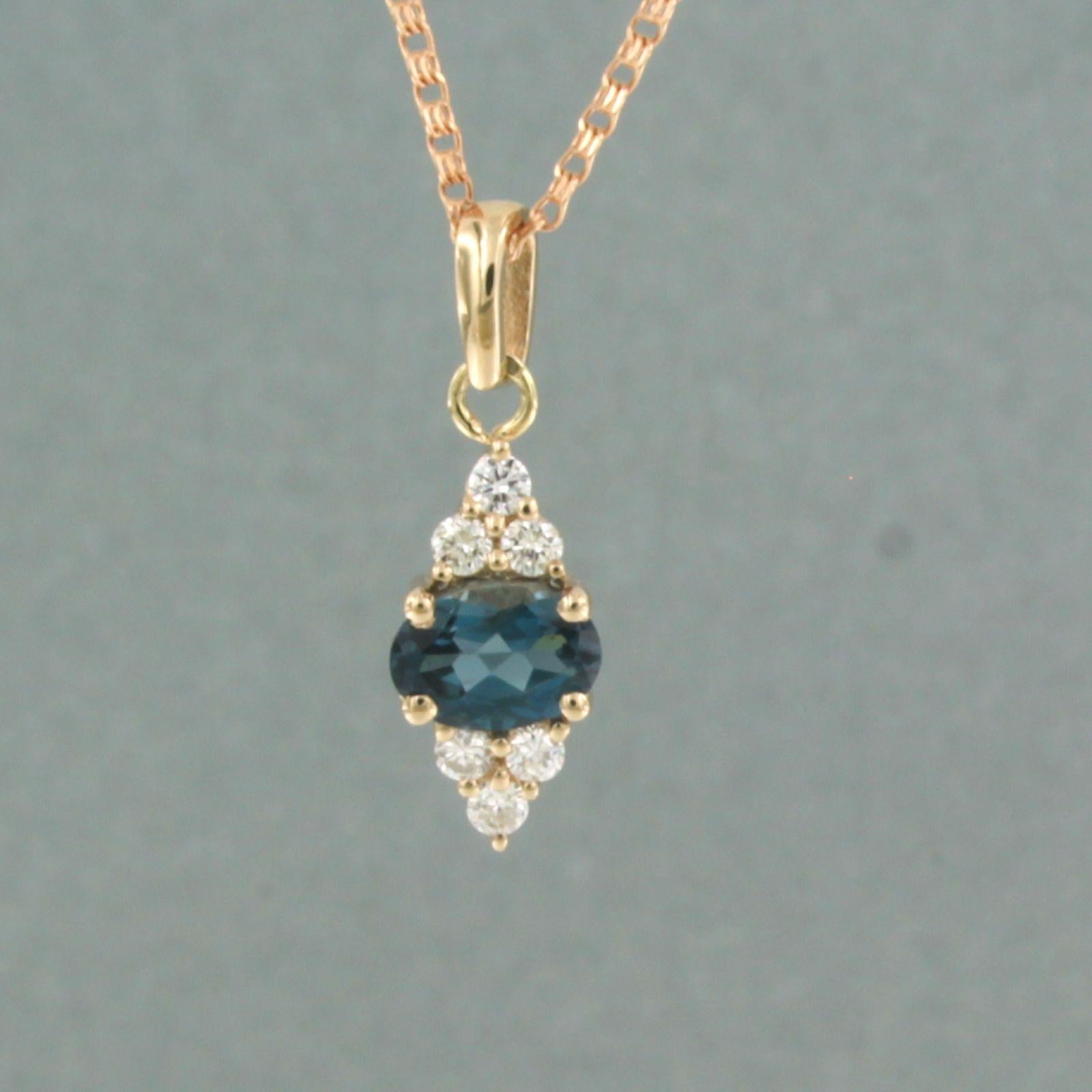 Brilliant Cut Necklace and pendant with topaz and diamonds 14k pink gold For Sale