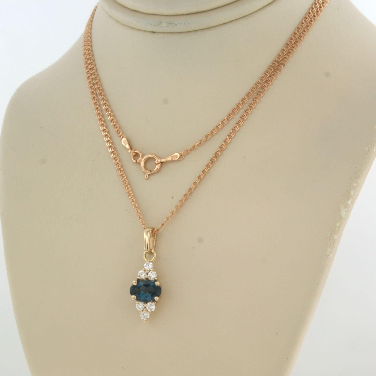 Necklace and pendant with topaz and diamonds 14k pink gold In New Condition For Sale In The Hague, ZH