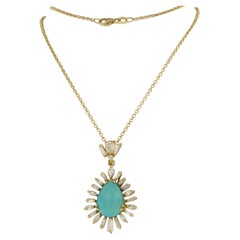 Collar y colgante con turquesa y diamantes hasta 1,70 ct Oro de 18k 10,4 gramos