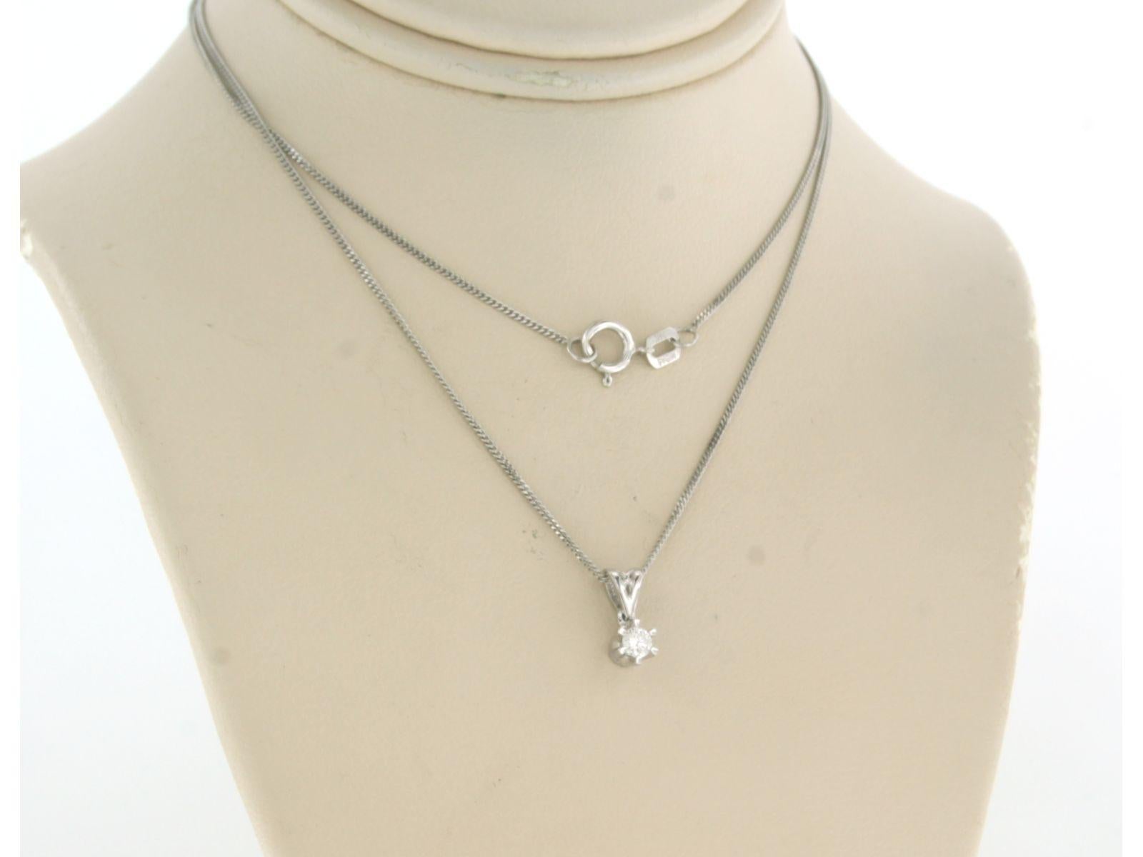 Modern Necklace and solitair pendant set with brilliant cut diamonds 14k white gold For Sale