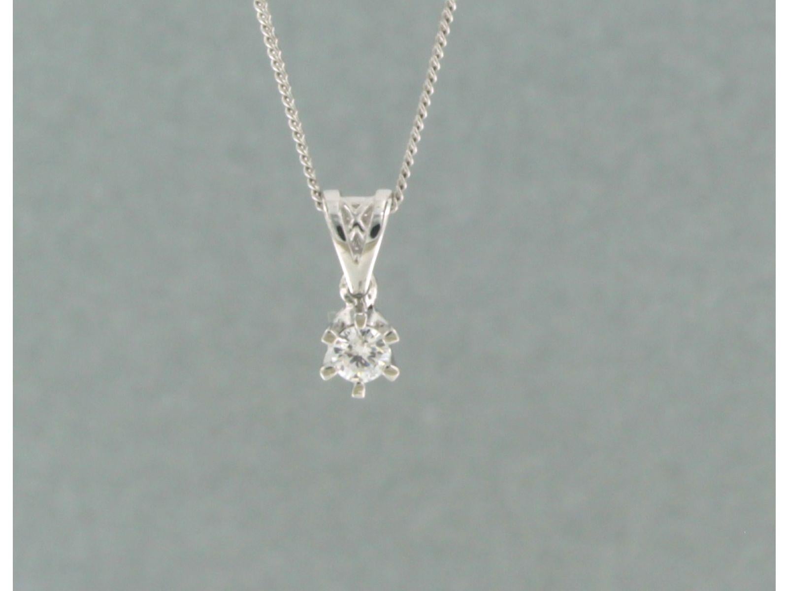 Necklace and solitair pendant set with brilliant cut diamonds 14k white gold For Sale 1