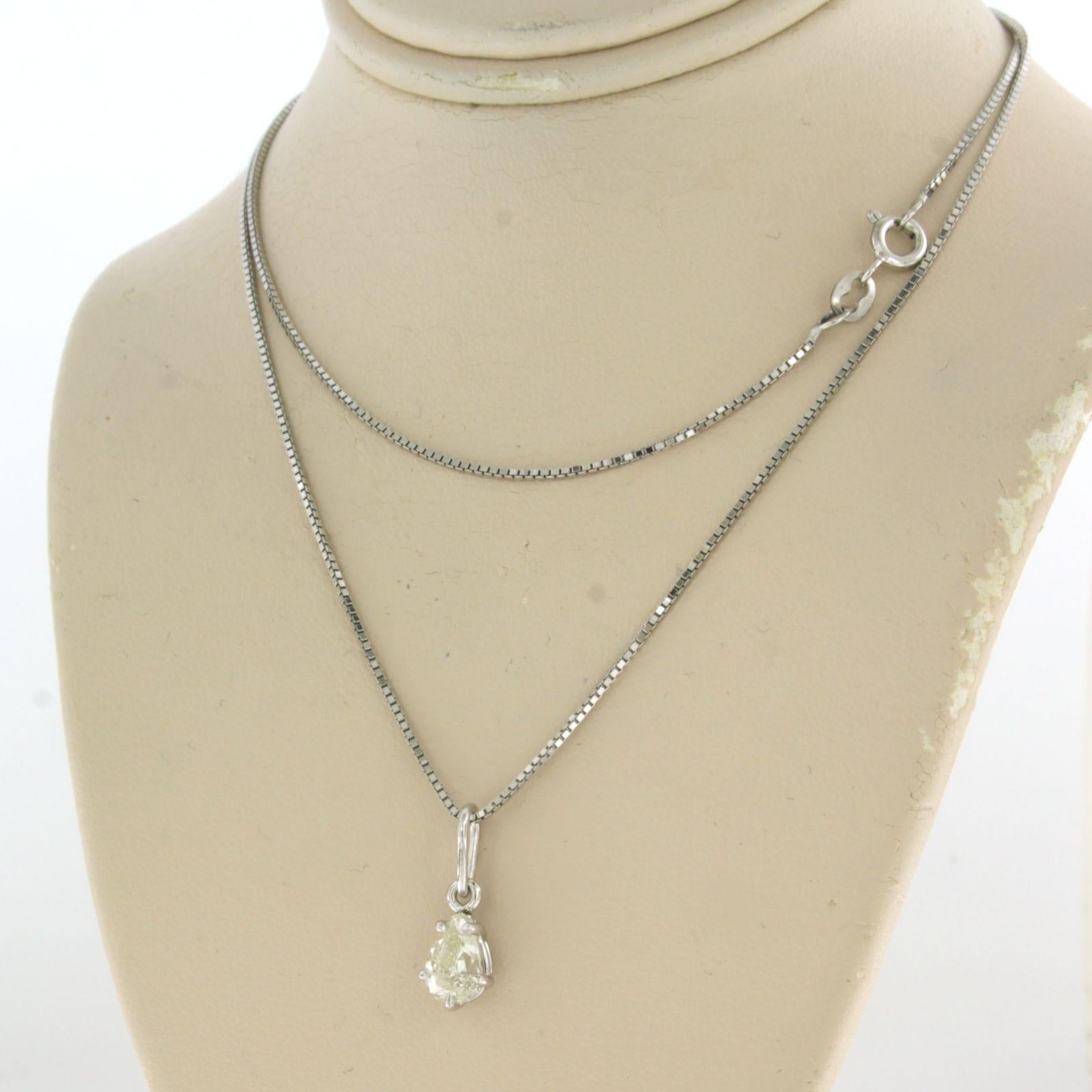 Necklace and solitair pendant set with diamond 18k white gold In Good Condition For Sale In The Hague, ZH