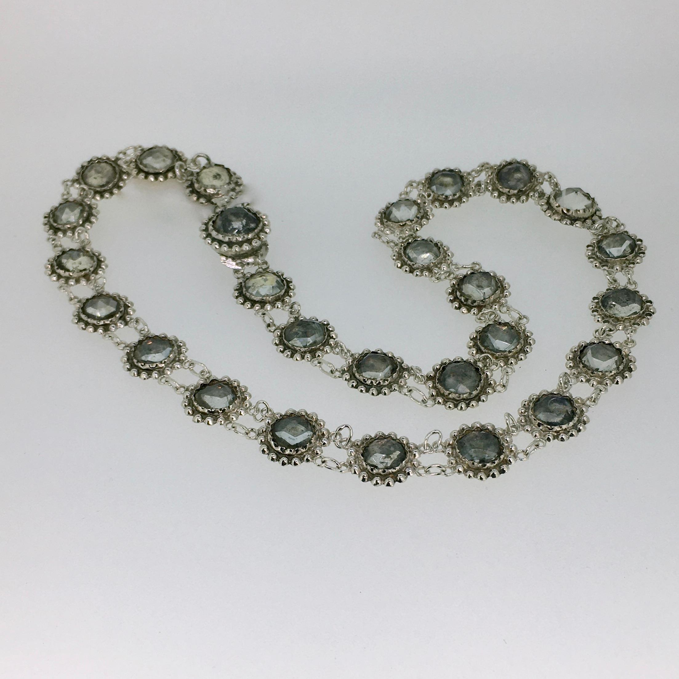 Necklace, Antique, Silver, Rhinestone, 1850 For Sale 3