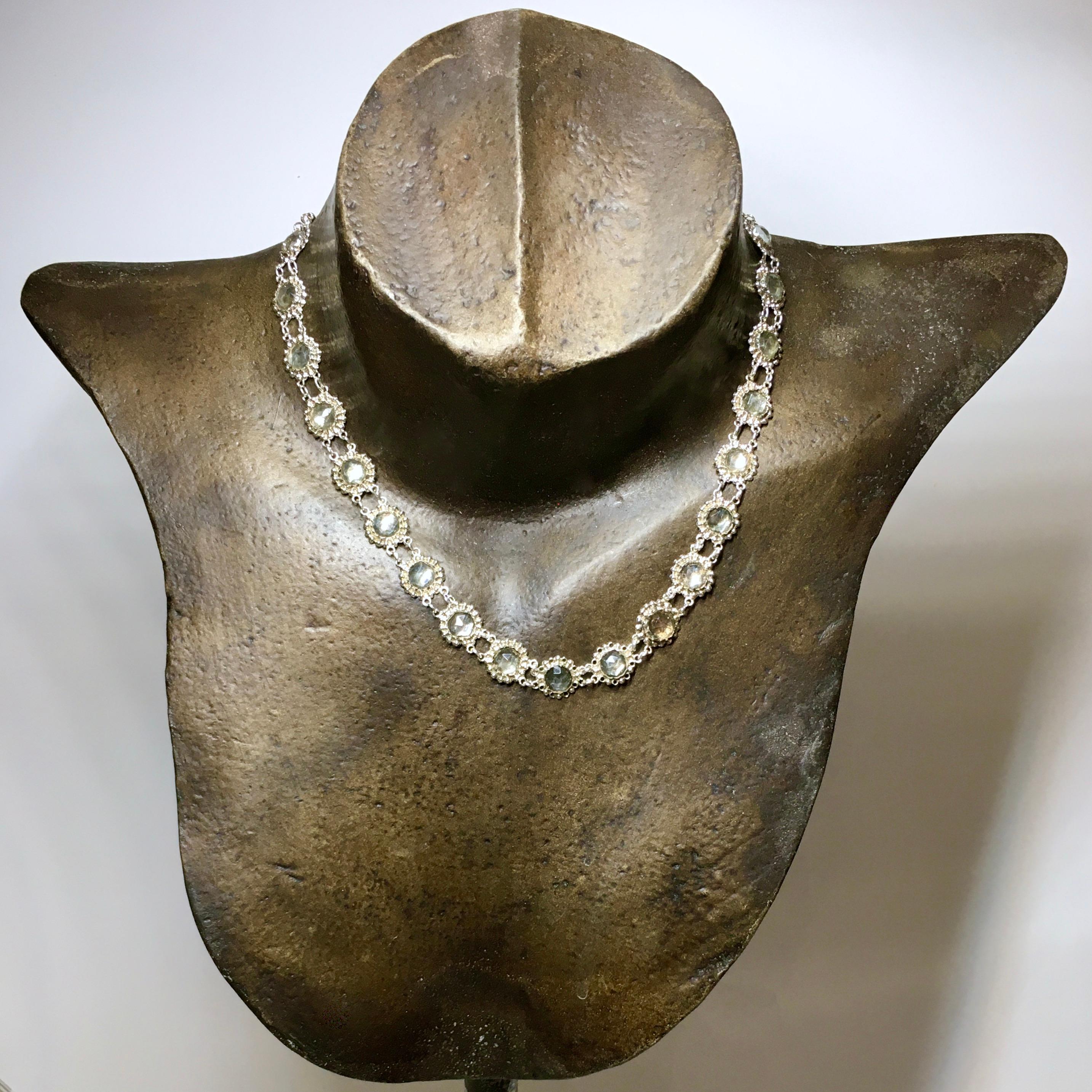 Victorian Necklace, Antique, Silver, Rhinestone, 1850 For Sale