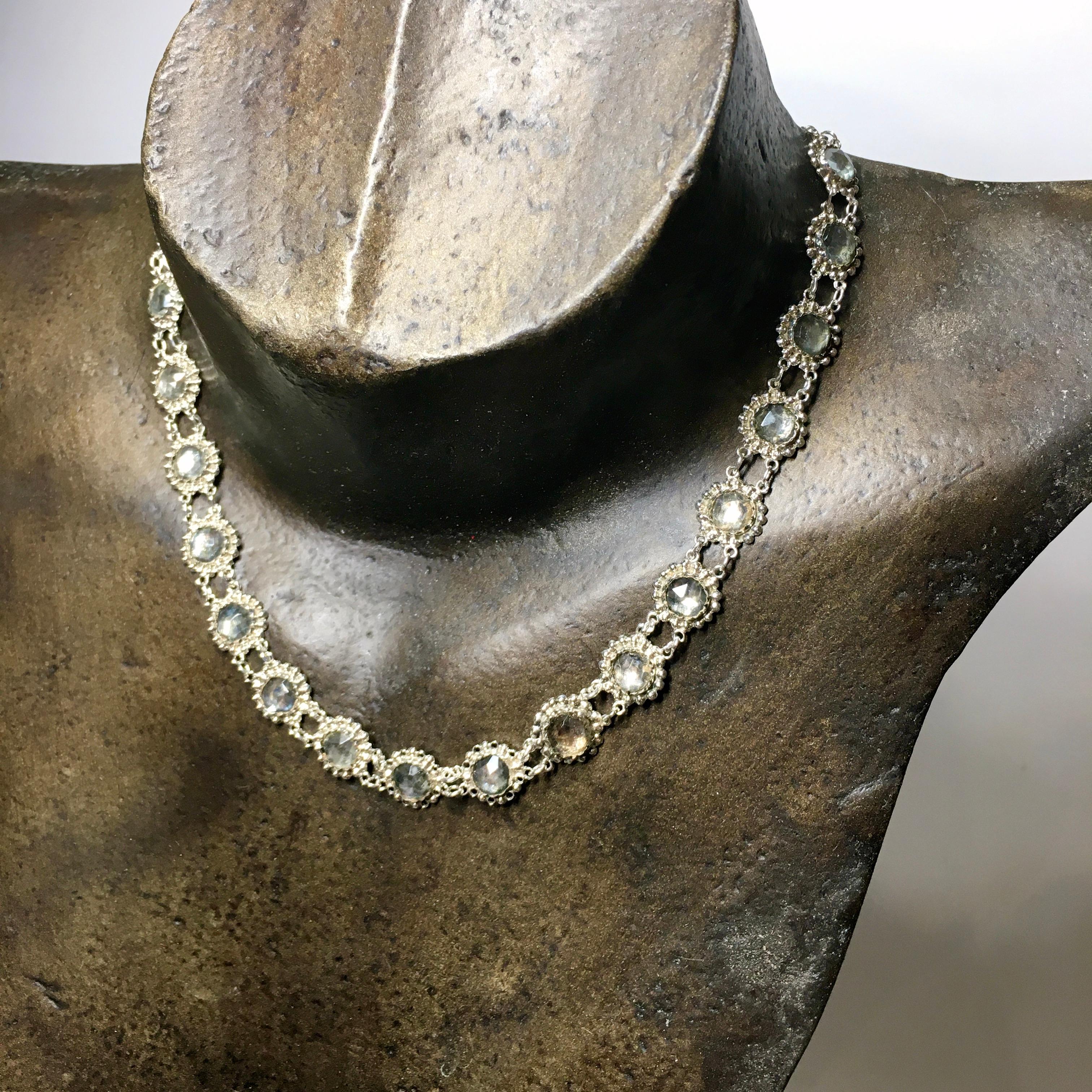 Rose Cut Necklace, Antique, Silver, Rhinestone, 1850 For Sale