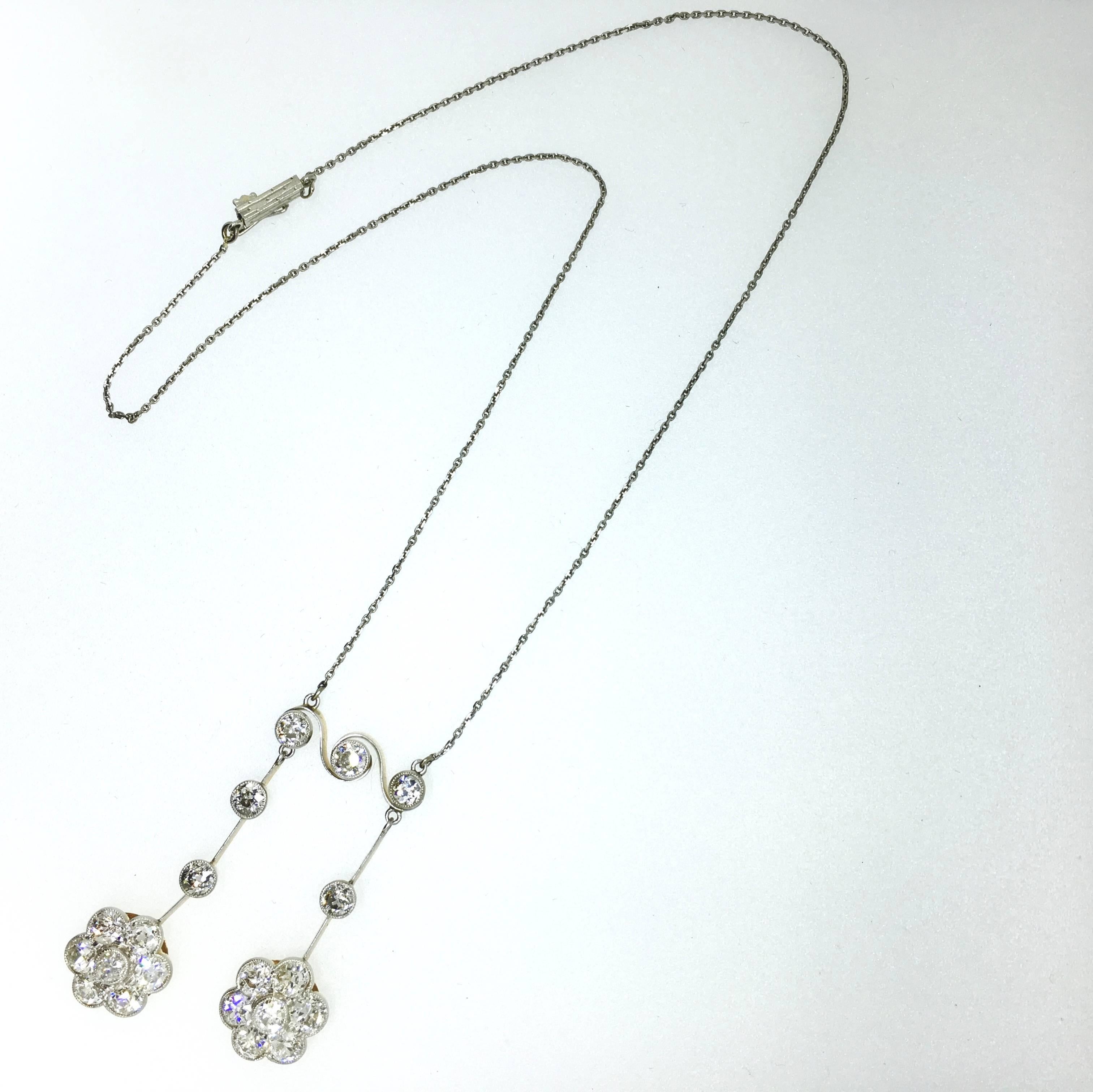 Necklace, Art Deco, White and Yellow Gold, Diamond, Pendant Necklace For Sale 3