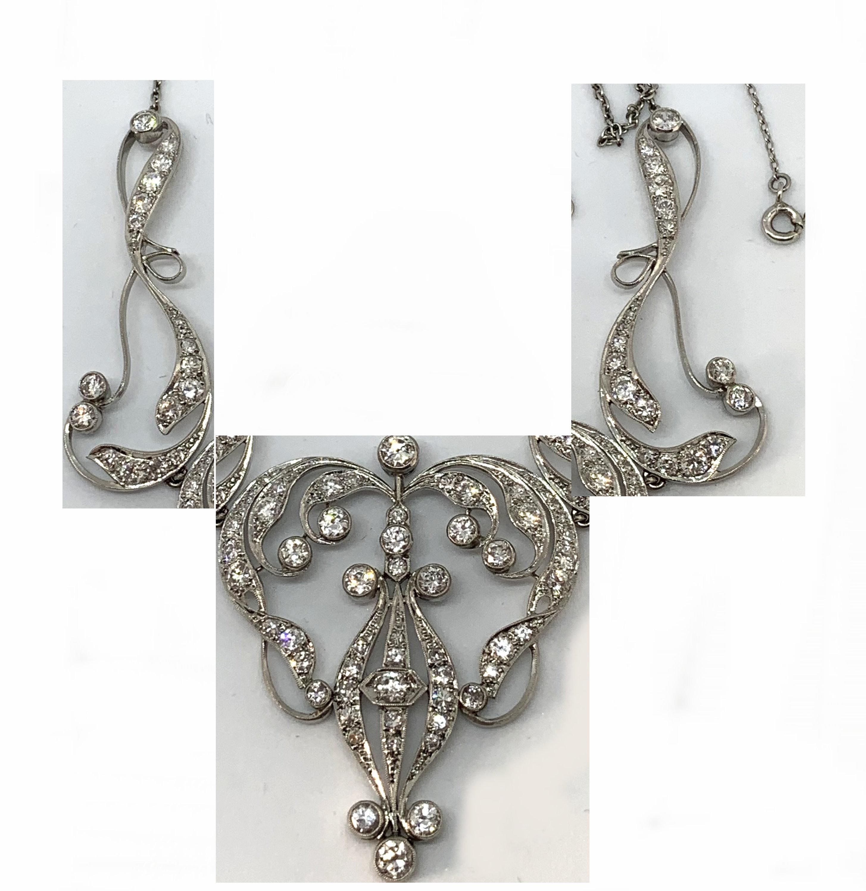 Necklace Art Nouveau Platinum Diamond Necklace In Excellent Condition For Sale In Glasgow, Glasgow