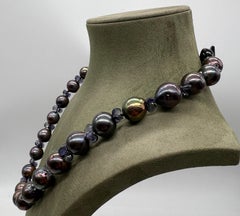 Necklace Baroque Black Pearls Iolites Bakelite Clasp