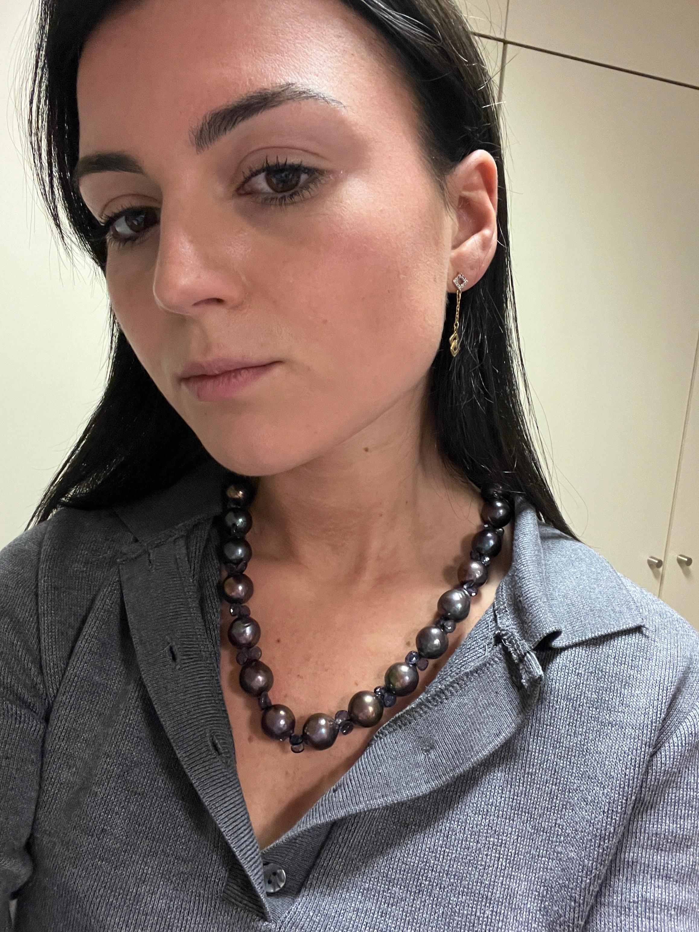 Ball Cut Necklace Baroque Black Pearls Iolites Bakelite Clasp For Sale