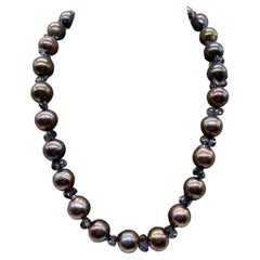 Necklace Baroque Black Pearls Iolites Bakelite Clasp