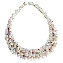 Collana Barocca Perle Diamanti Zaffiri in Oro Bianco 18 Carati