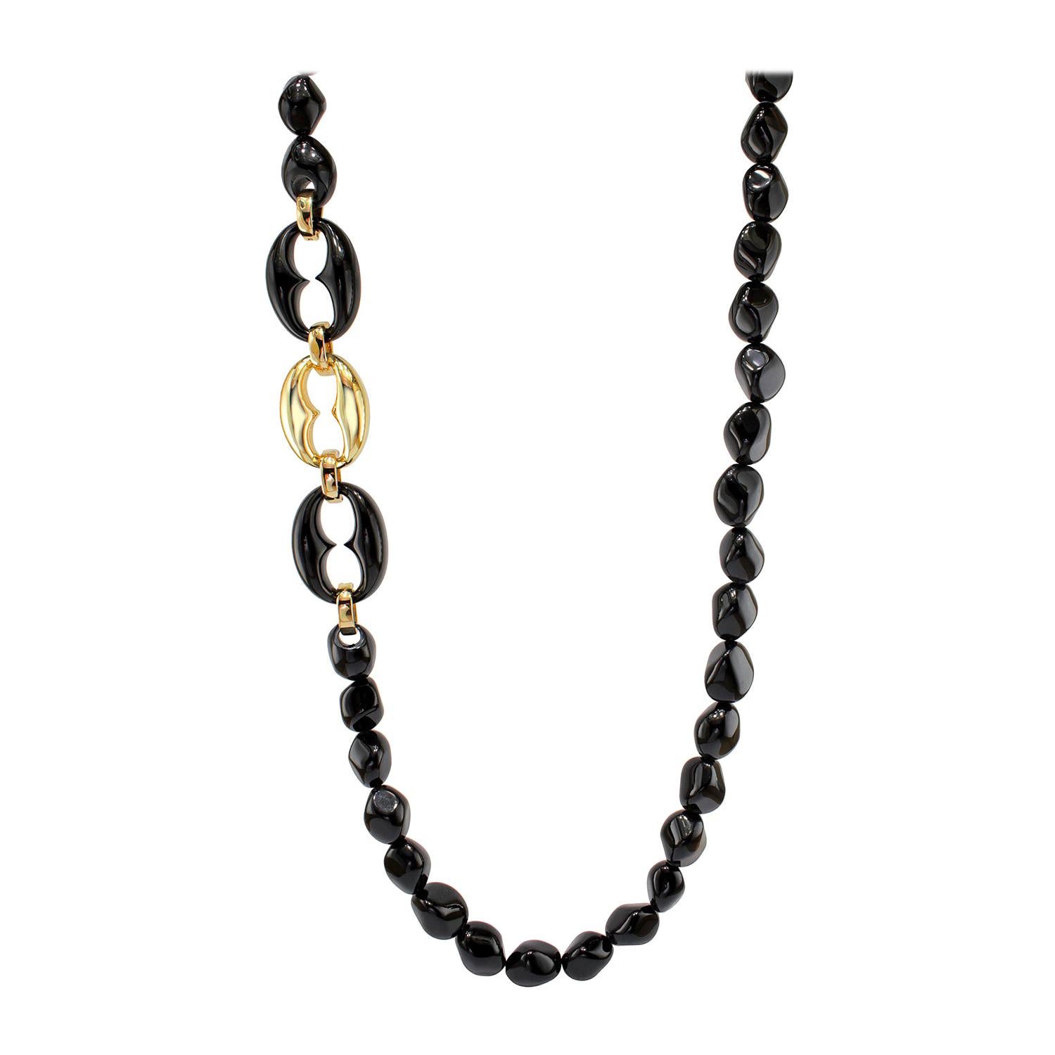 Necklace Black Agate and 18 Karat Gold For Sale