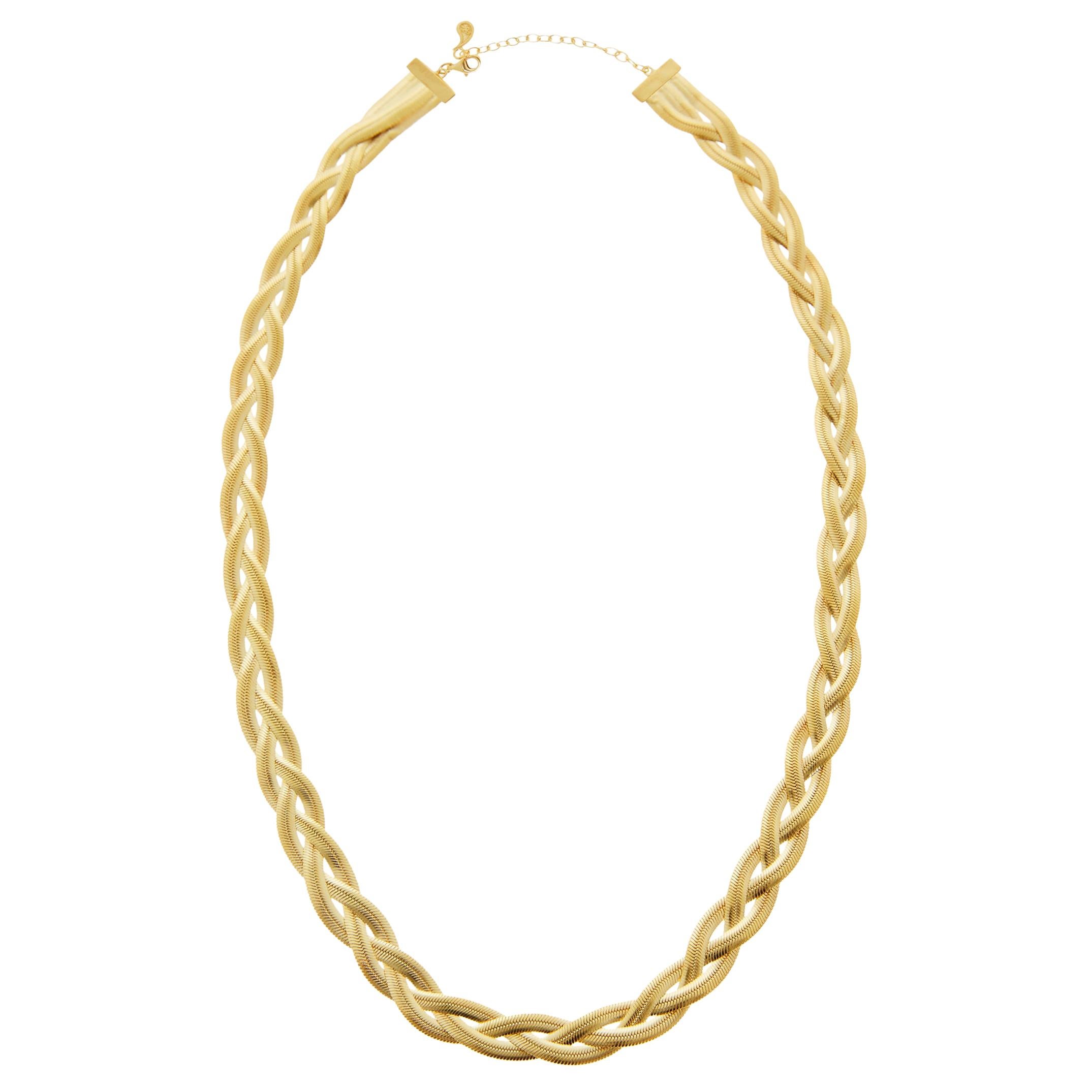 Necklace Braid Liquid Minimal Snake Chain 18 Karat Gold-Plated Silver Greek For Sale
