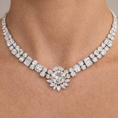 Necklace - Certified 1950s Platinum 62.40 CTW Antique Old Mine Diamonds