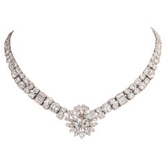 Necklace - Certified 1950s Platinum 62.40 CTW Antique Old Mine Diamonds