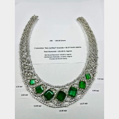 NECKLACE Certified Colombian Emerald 66.37 Carat Emeralds And VS Diamonds