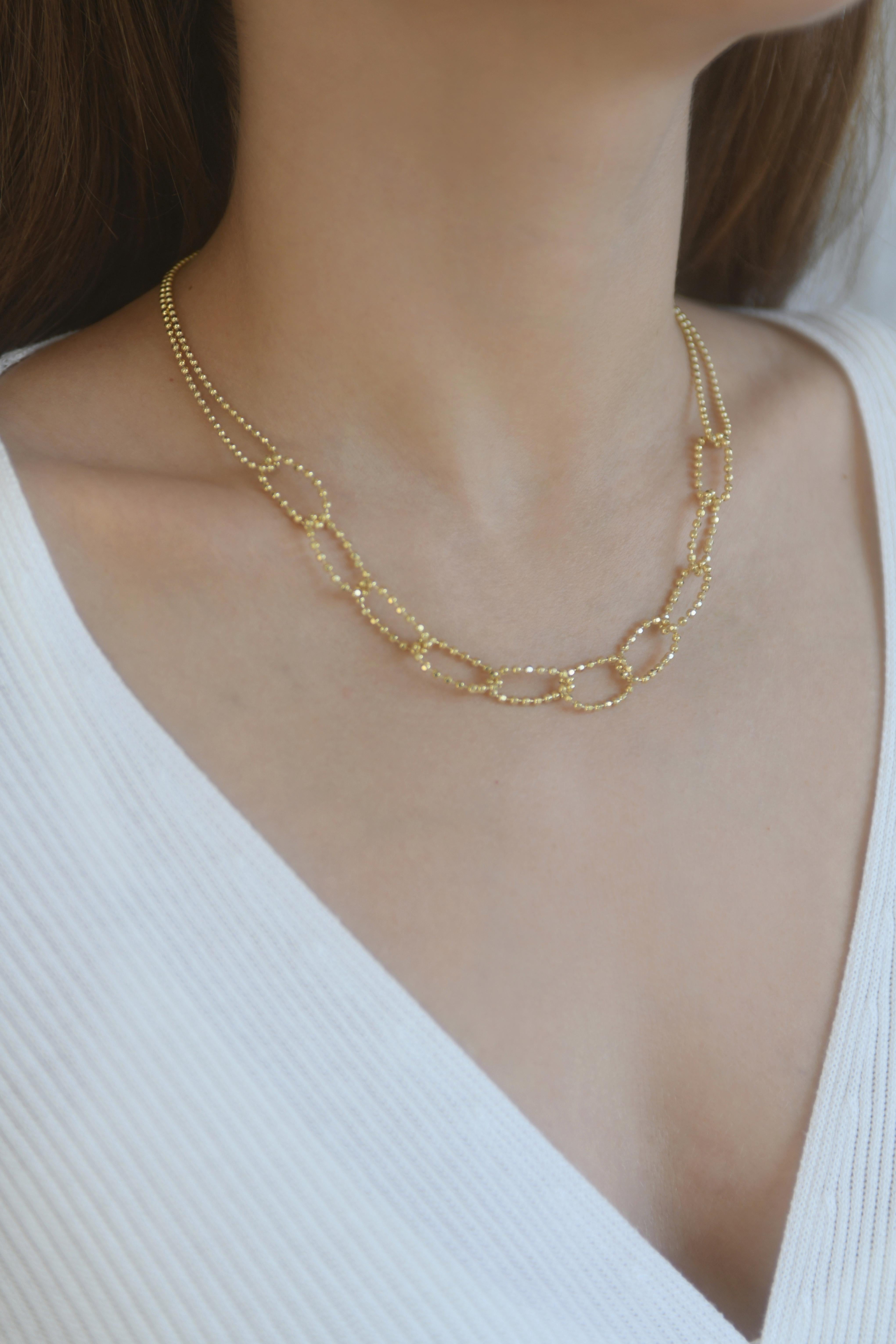 Women's Necklace Chain Beaded Ball Classic 18K Gold Plated Sterling Silver Greek Jewelry For Sale
