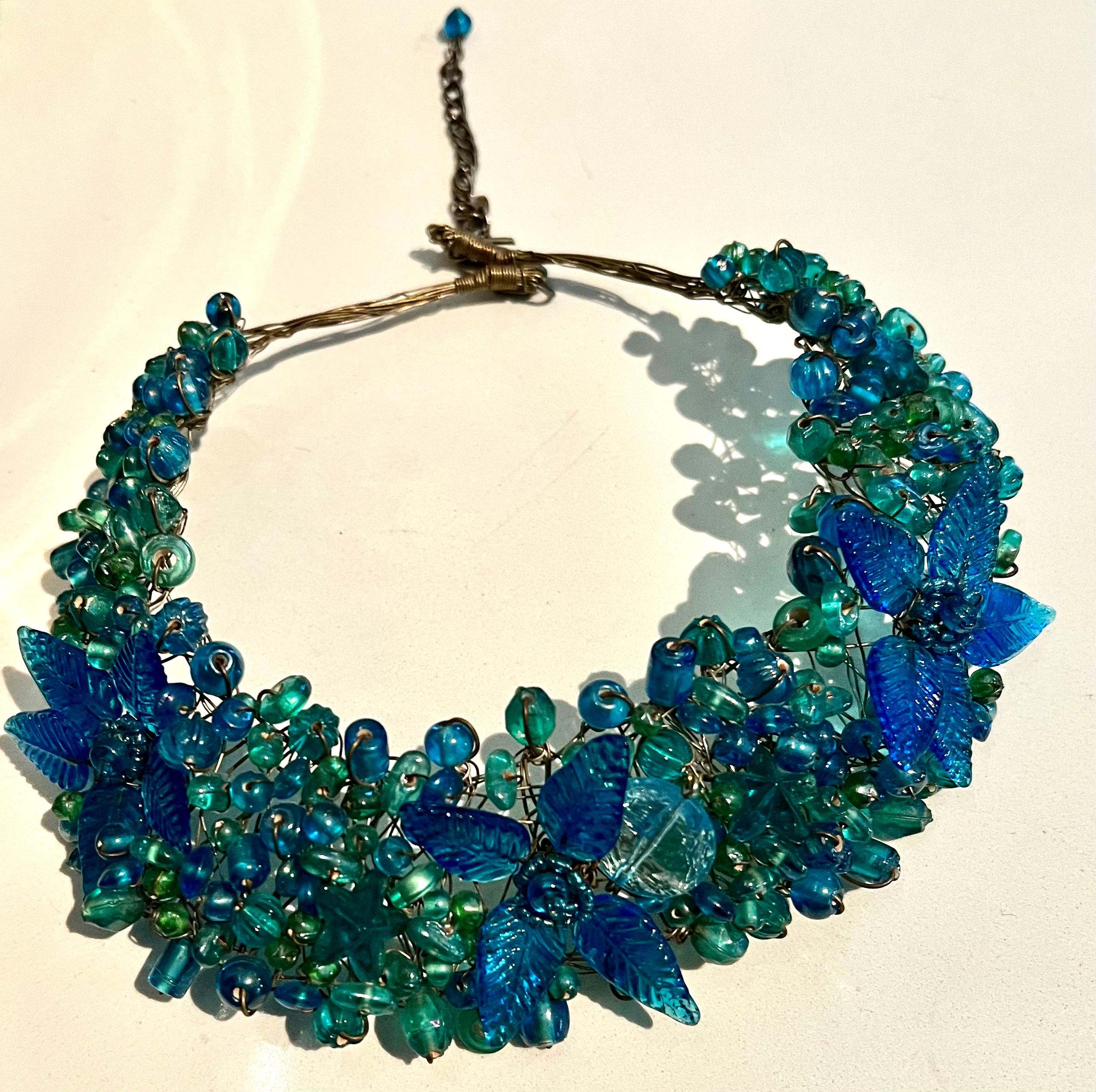 Mid-Century Modern Necklace Chocker of Glass Cut Leaves and Berries For Sale